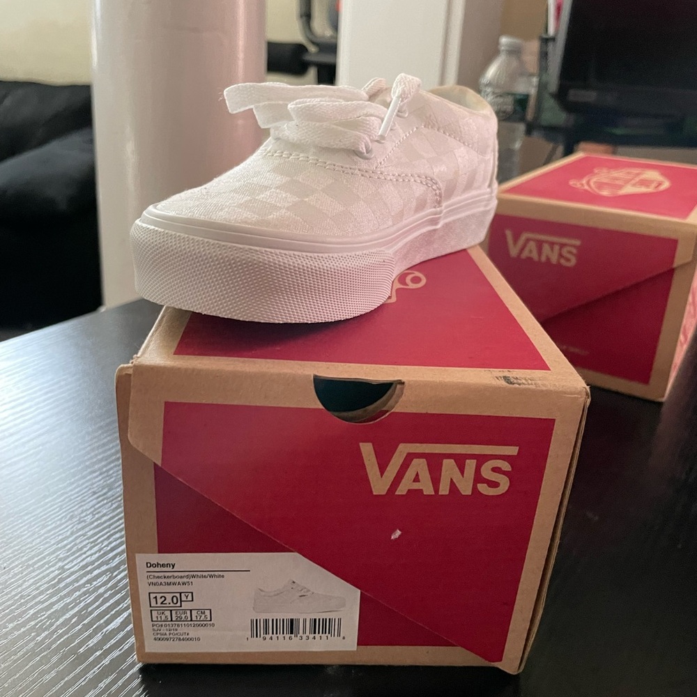 Vans Kids White Checkered Sneakers